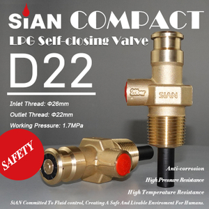 Fabricante de válvulas compactas de Sian D22 Cilindro de gas de GLP de cierre autónomo de 22 mm Válvulas de 22 mm